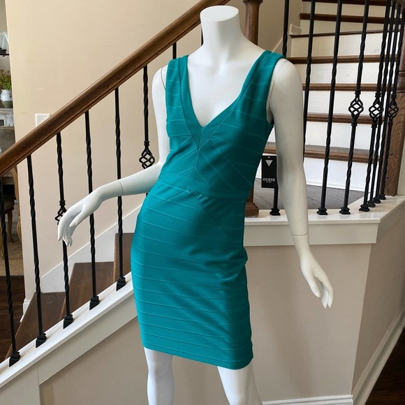 NWT Guess Turquoise Body-con Mini Dress, DD0492 - Picture 3 of 8